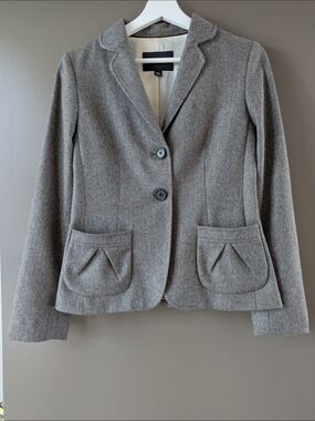Banana Republic Grey Herringbone Wool Blend Blazer Riding Jacket Size 4
